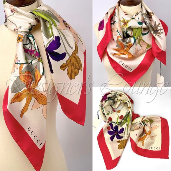 Gucci Accessories - NWT GUCCI Gothic Flora Multicolor Silk Logo Scarf